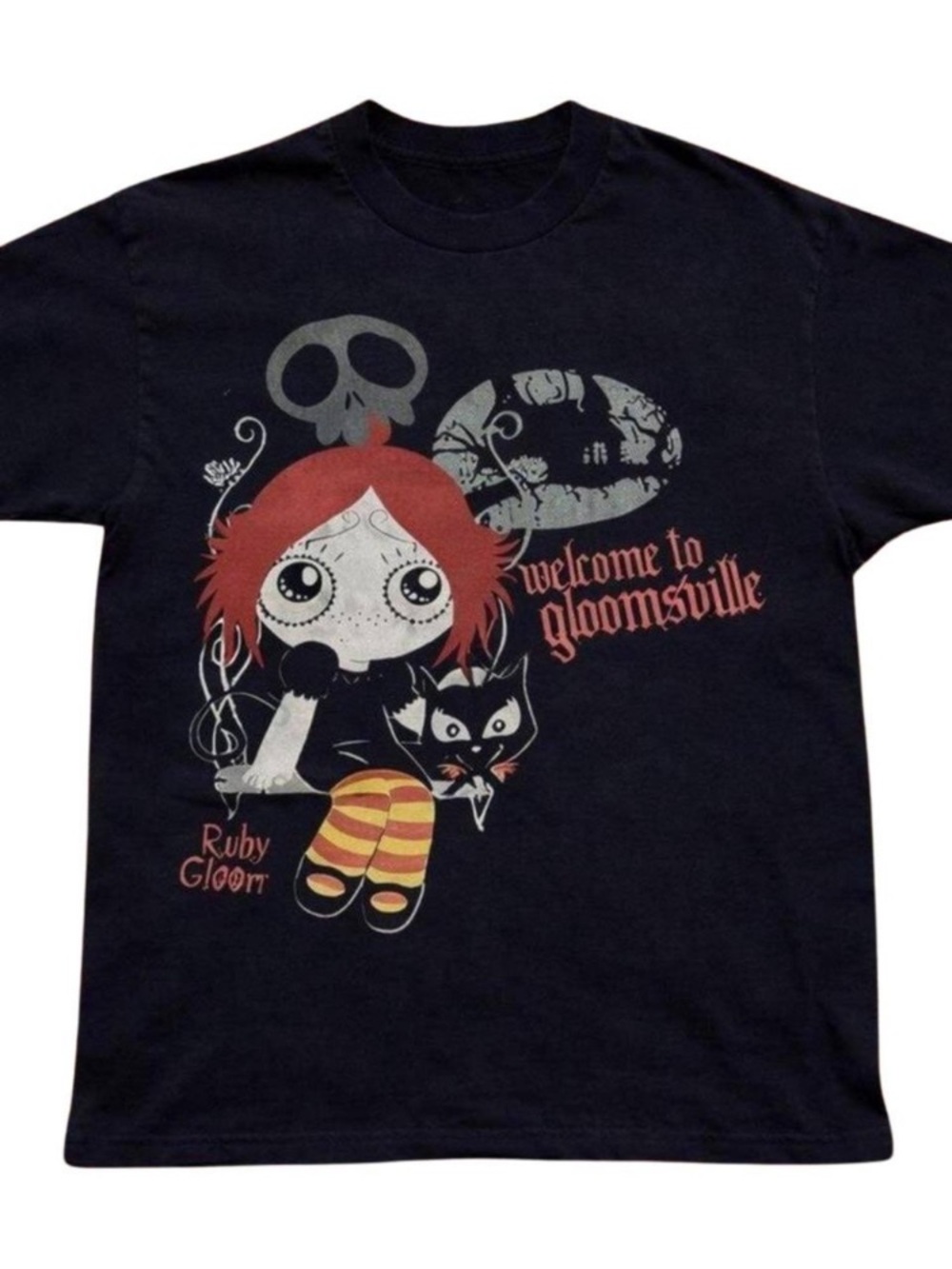 Black Ruby Gloom Graphic Tee with Red and Yellow Accents